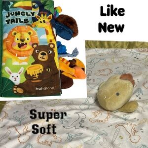 Jungly Tails Soft Book & Hahaland Lullaby Dinosaur Blanket Silky SOFT LIKE NEW